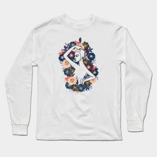 Beautiful Flower Design Woman, Artistic Line Design for Girls, Feminism Long Sleeve T-Shirt